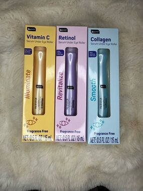 B.Pure Under Eye Serum Roller Trio - Vitamin C, Retinol & Collagen Set - 3 Pack